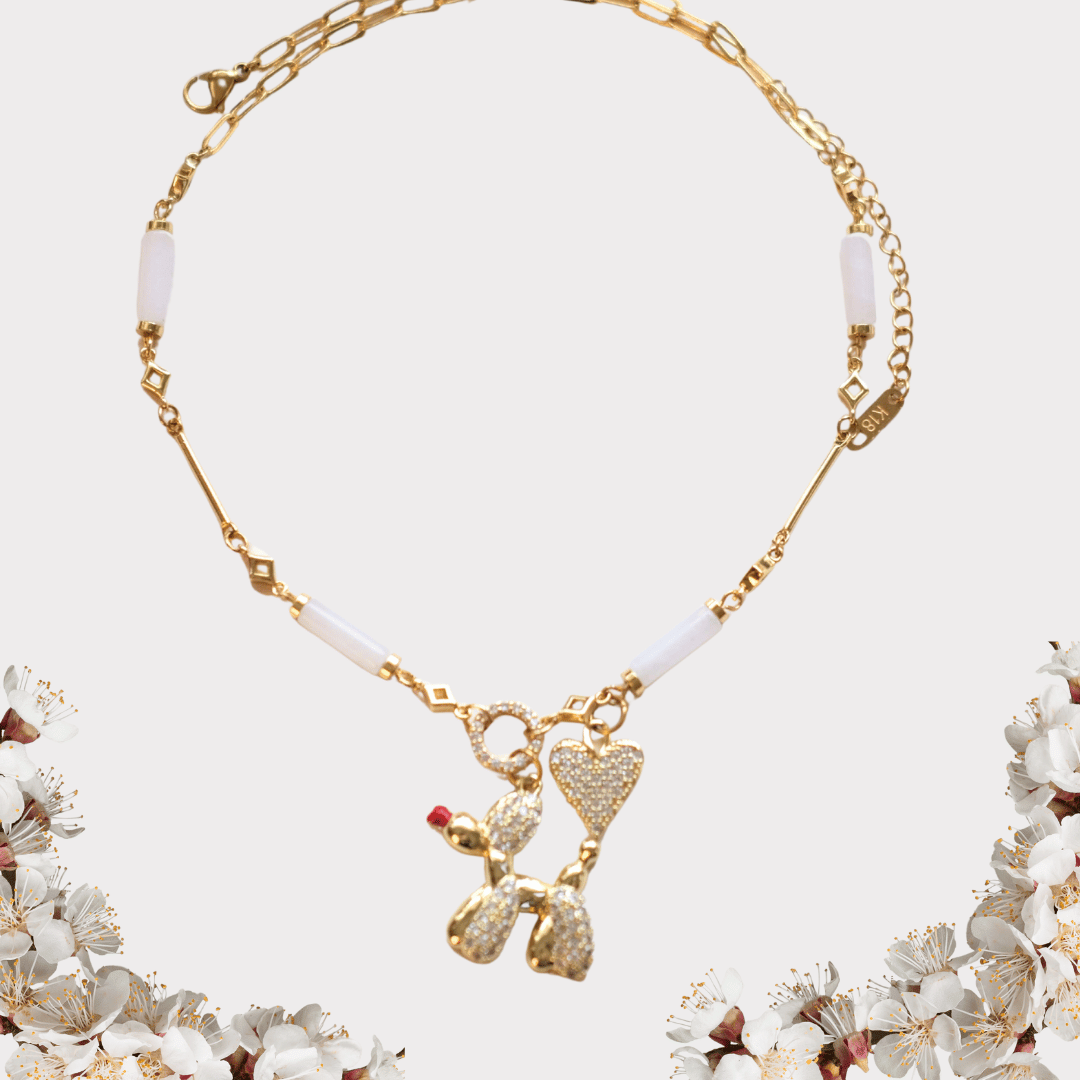 Poodle and Heart Charm Necklace - Elegant Gold Chain with Crystal Accents