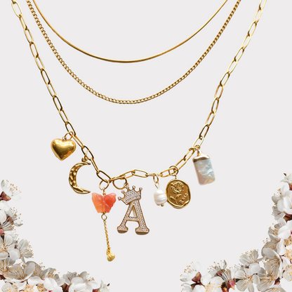 Personalized Initial Charm Triple Chain Necklace-customization