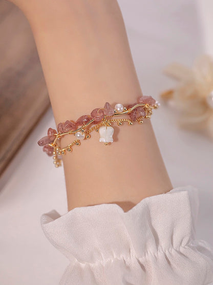 lily of the valley girl bracelet handmade Mixed pearl, Strawberry Crystal beads  Bracelet jewelry