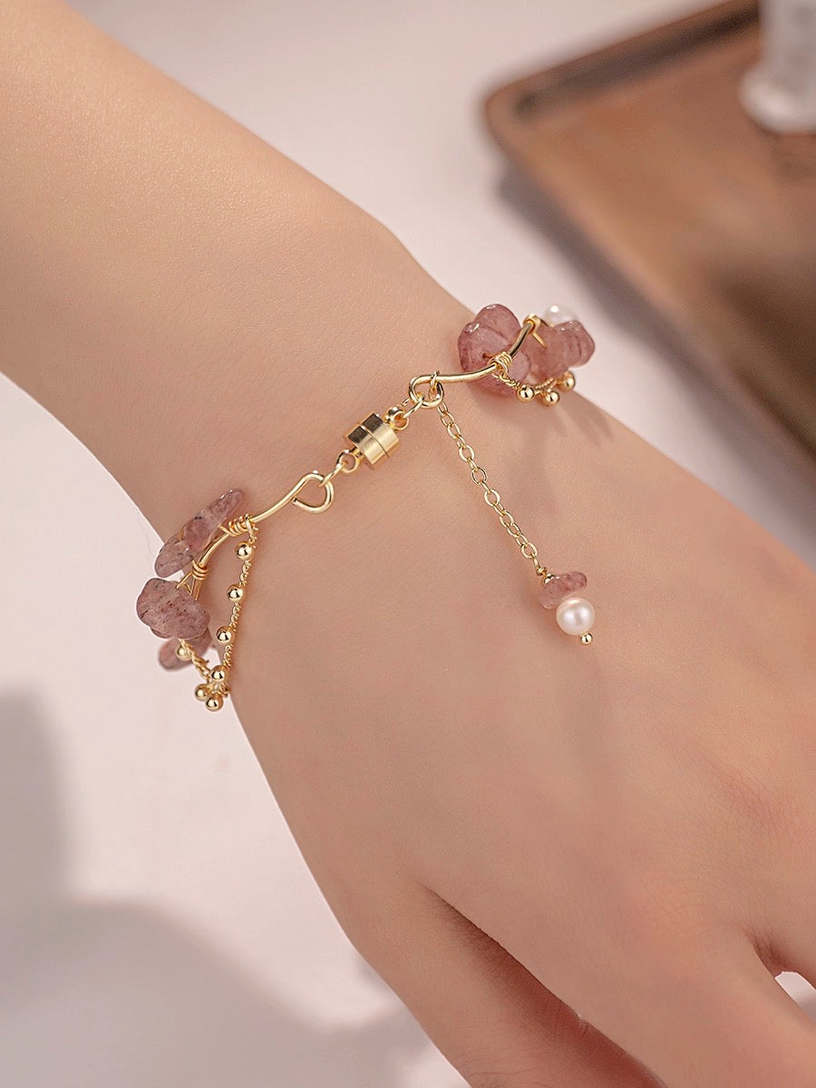 lily of the valley girl bracelet handmade Mixed pearl, Strawberry Crystal beads  Bracelet jewelry