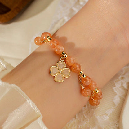 four leaf clover  bracelet handmade sunstone beads Bracelet Bracelet Fashion women jewelry beads dailyjewelryannie