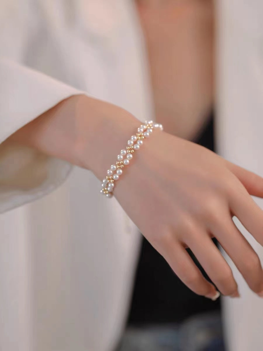 Pulsera de perlas con cable hecha a mano, joyería de moda para mujer