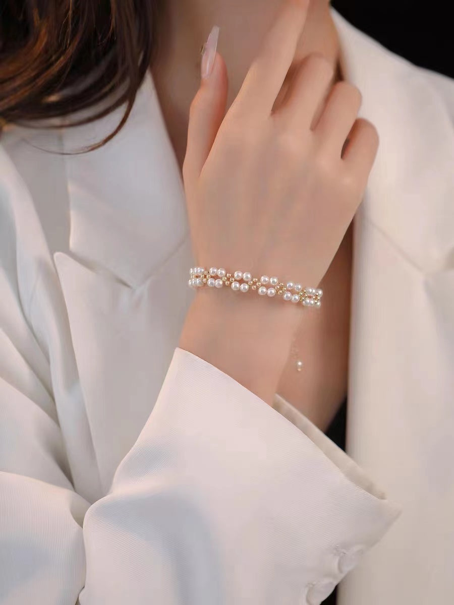 Pulsera de perlas con cable hecha a mano, joyería de moda para mujer