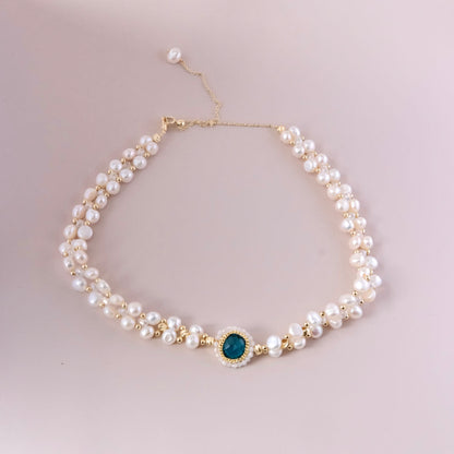 blue Imitation crystal with wired nature freshwater pearls necklace fashion jewelry