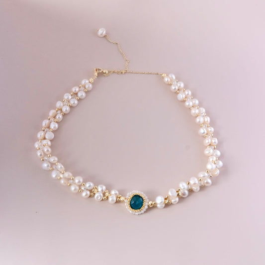 blue Imitation crystal with wired nature freshwater pearls necklace fashion jewelry