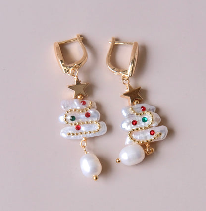 Christmas tree pearls earring woman fashion