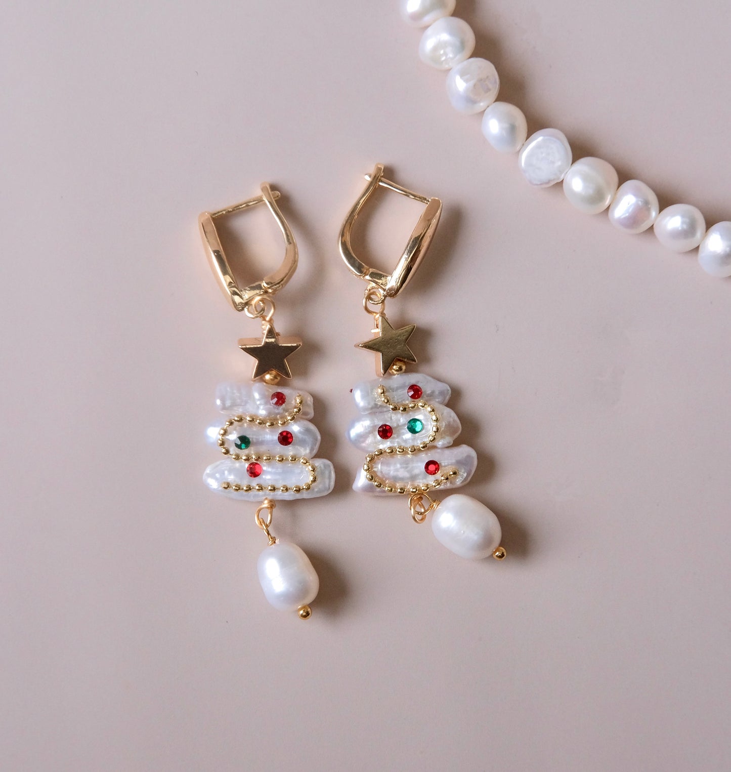 Christmas tree pearls earring woman fashion