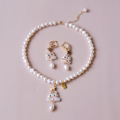 Dijes de letras personalizados con colgante de perlas de árbol de Navidad, collar de perlas para mujer, conjunto de colgante de perlas de Navidad, joyería de moda