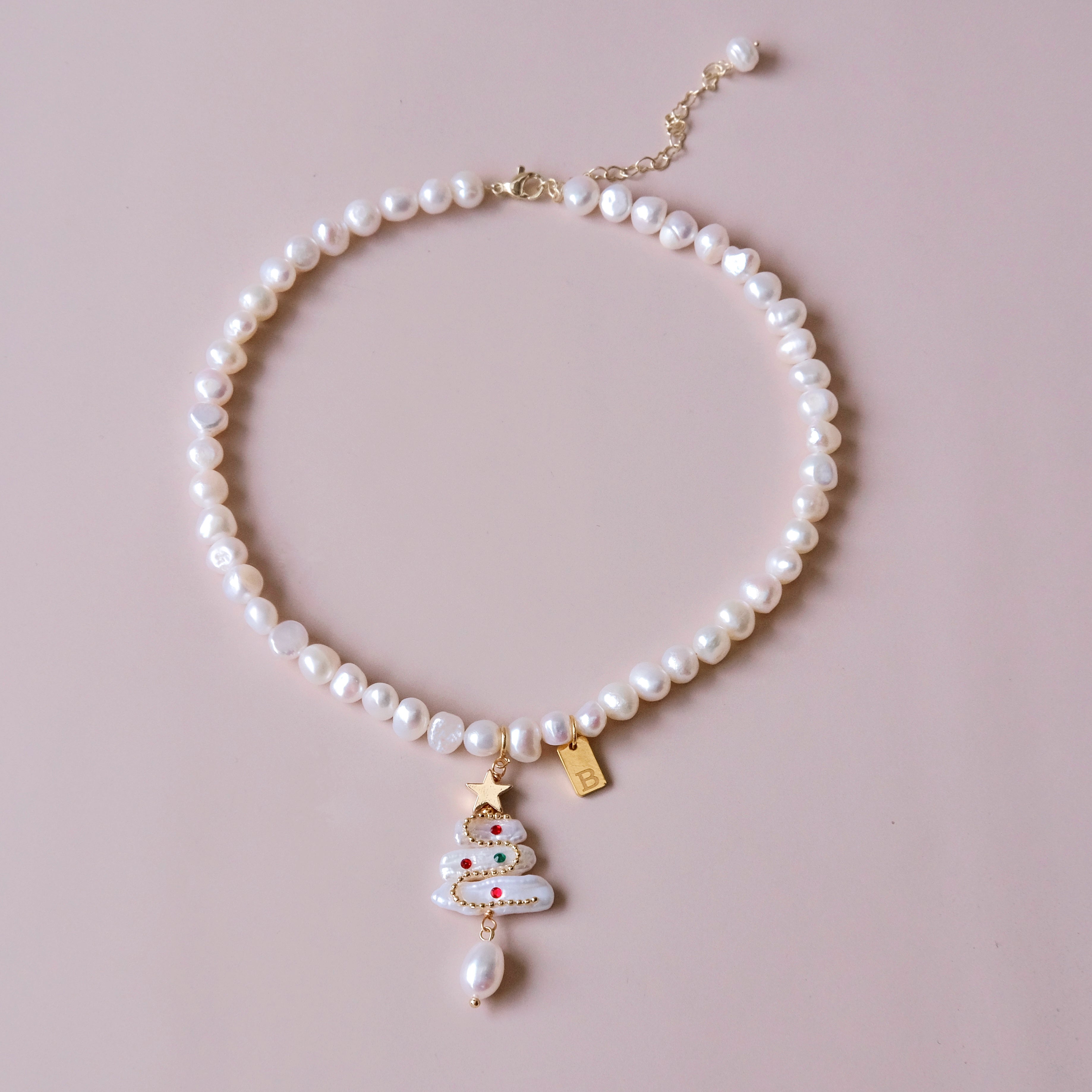 Customized letter charms with Christmas tree pearl pendant pearls neck ...