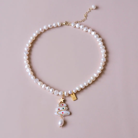 Dijes de letras personalizados con colgante de perlas de árbol de Navidad, collar de perlas para mujer, conjunto de colgante de perlas de Navidad, joyería de moda