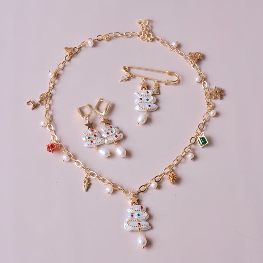 Christmas tree pearl pendant Pearls Necklace -Christmas pearls pendant set fashion jewelry