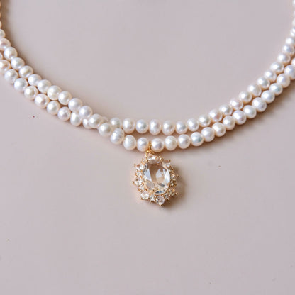 white zicron double pearls necklace fashion jewelry woman