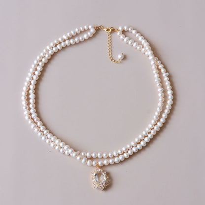 white zicron double pearls necklace fashion jewelry woman