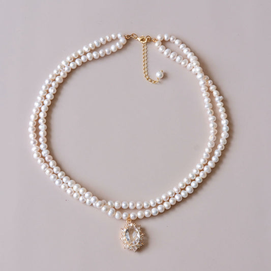 white zicron double pearls necklace fashion jewelry woman