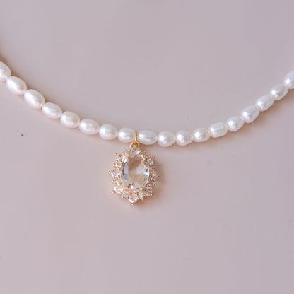 handmade white zicron nature freshwater pearls necklace jewelry fashion woman