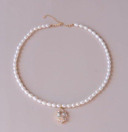 handmade white zicron nature freshwater pearls necklace jewelry fashion woman