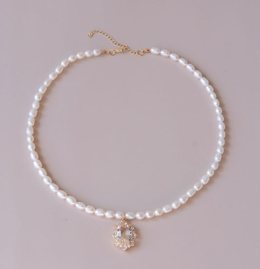 handmade white zicron nature freshwater pearls necklace jewelry fashion woman