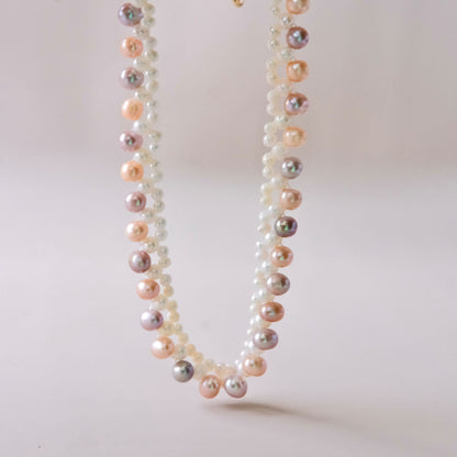 Handmade  wired pearls necklace 3 color pearls woman fashion