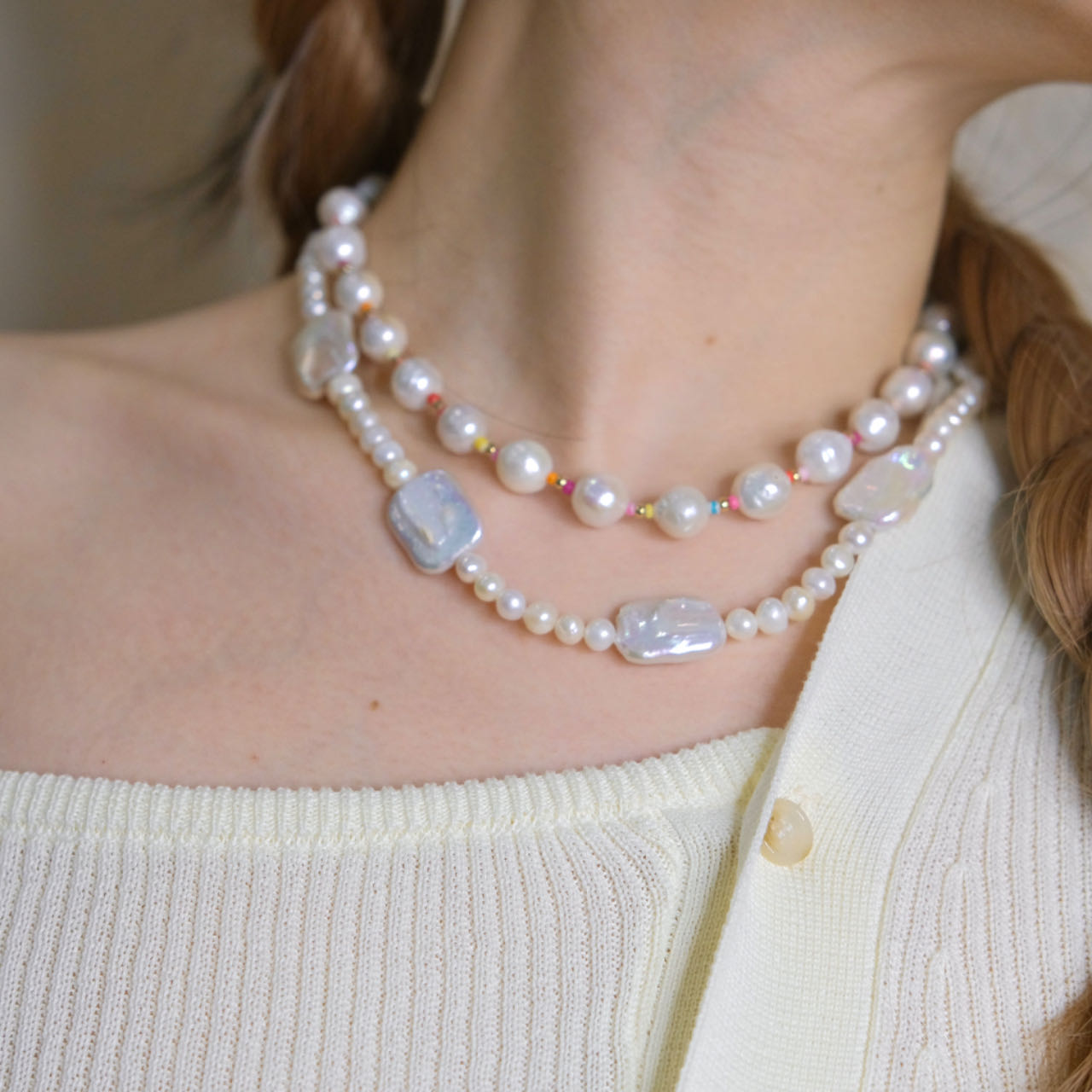 Baroque pearls necklace squre shape