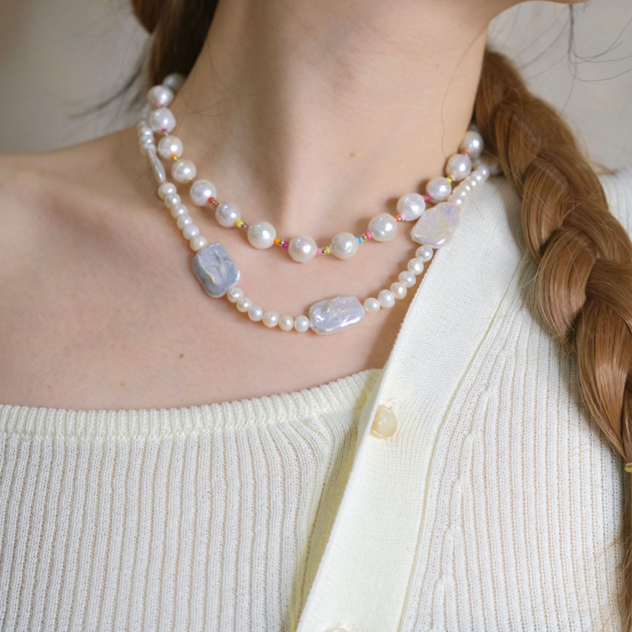 Baroque pearls necklace squre shape