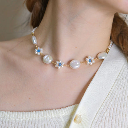 wired pearls flower shape pearls necklace