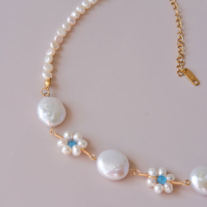 wired pearls flower shape pearls necklace