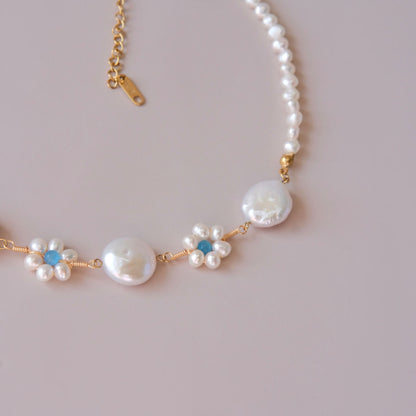 wired pearls flower shape pearls necklace