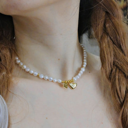 pearls necklace with heart and letter charms