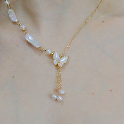 Baroque Pearl Necklace with Butterfly Motif