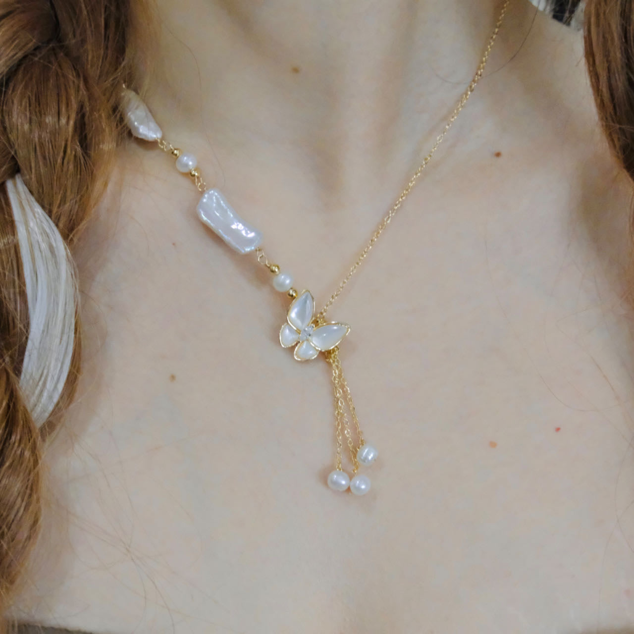 Baroque Pearl Necklace with Butterfly Motif