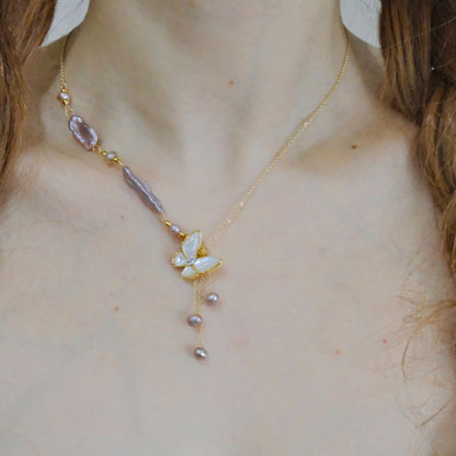 Baroque Pearl Necklace with Butterfly Motif