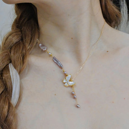 Baroque Pearl Necklace with Butterfly Motif