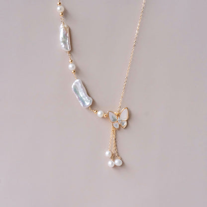 Baroque Pearl Necklace with Butterfly Motif