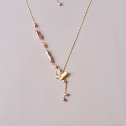 Baroque Pearl Necklace with Butterfly Motif