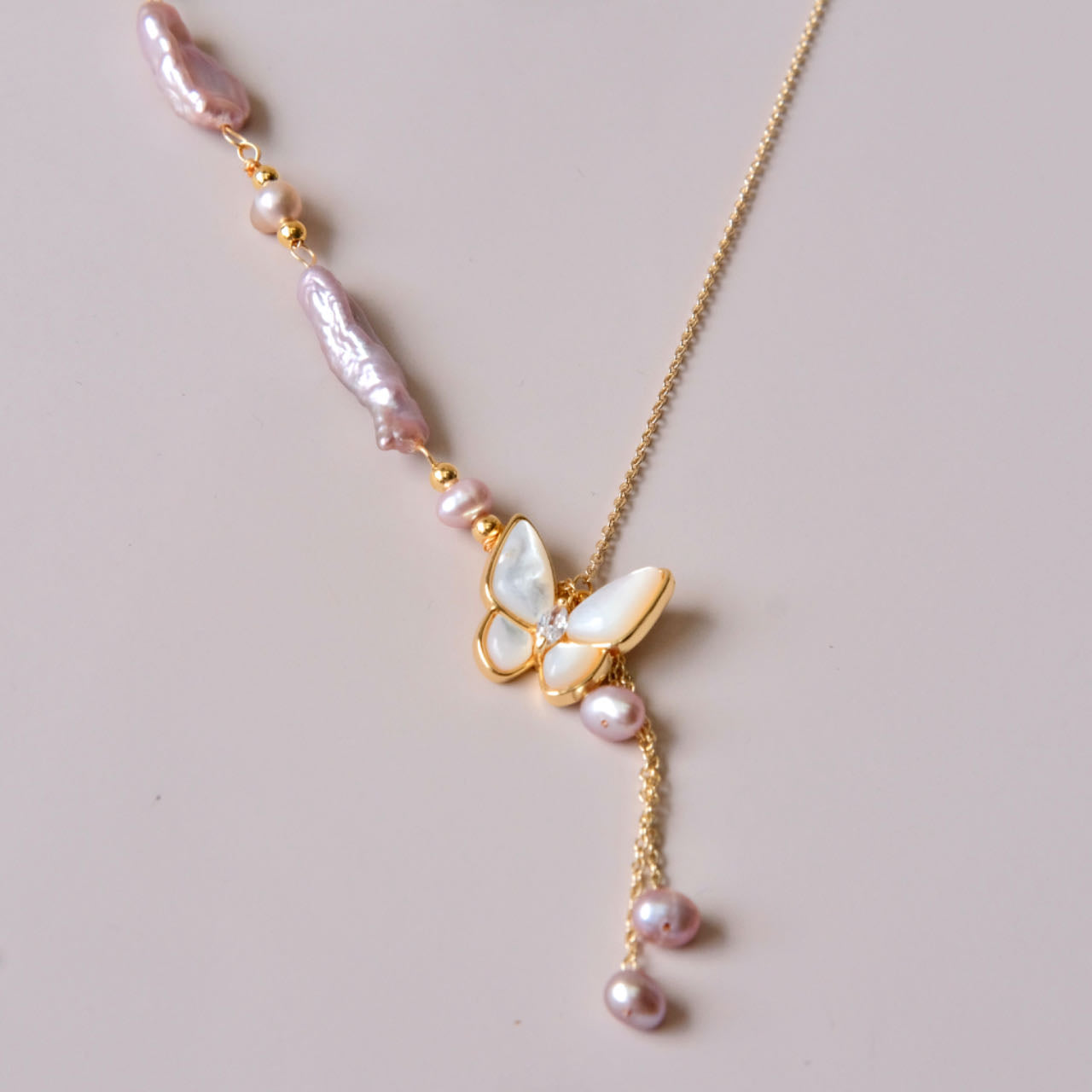 Baroque Pearl Necklace with Butterfly Motif