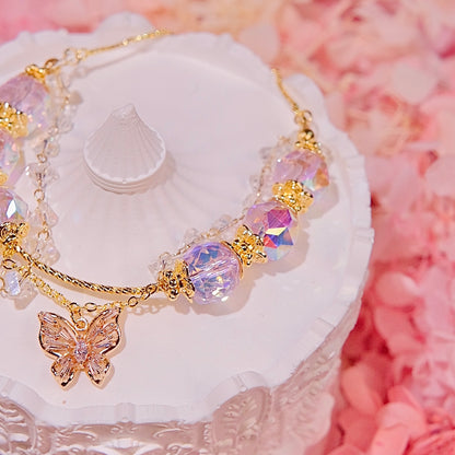 Pulsera de cristal de ensueño de mariposa púrpura hecha a mano cuentas de cristal de ágata pulsera joyería