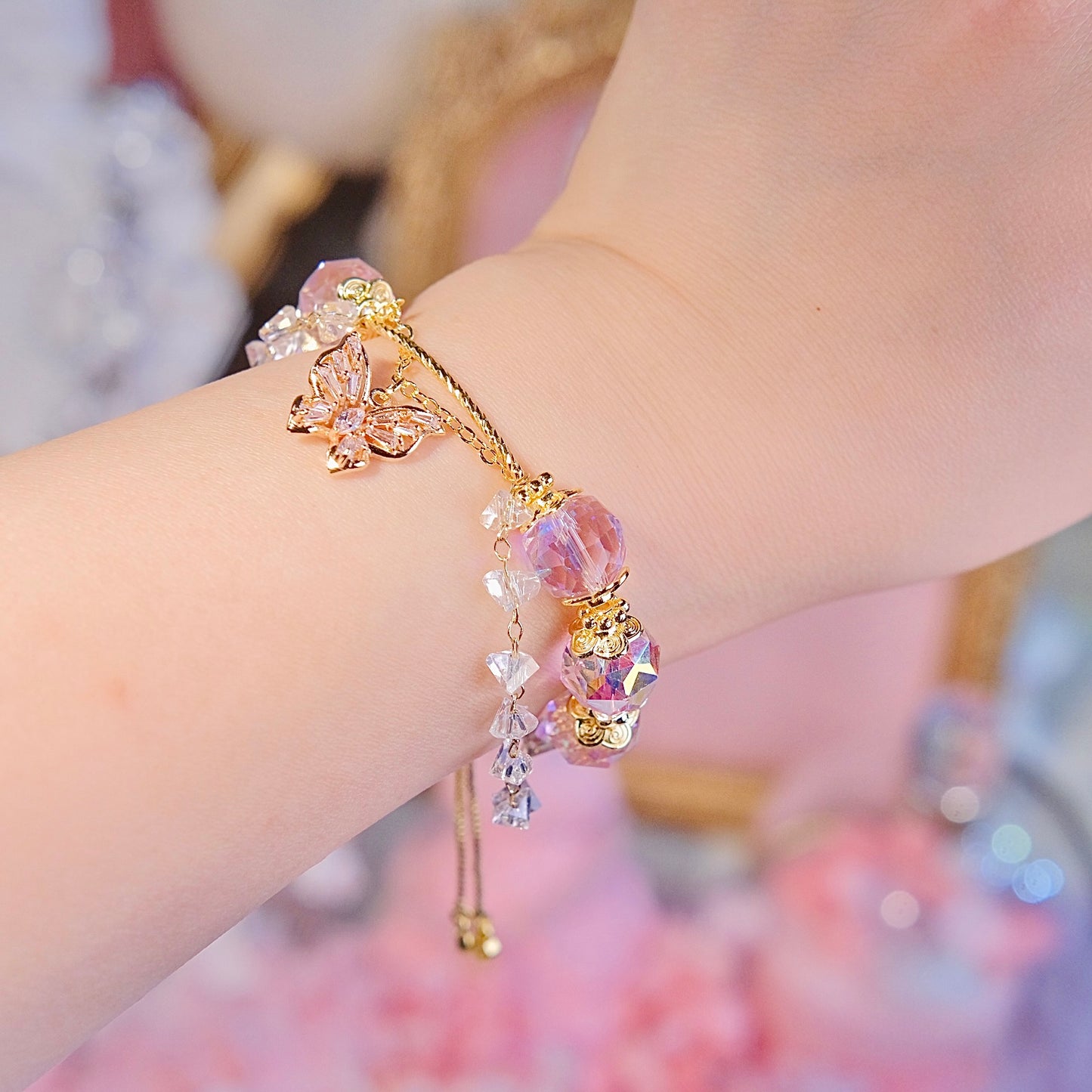 Pulsera de cristal de ensueño de mariposa púrpura hecha a mano cuentas de cristal de ágata pulsera joyería