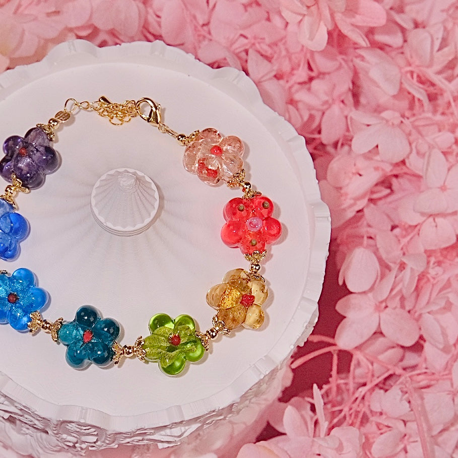 Pulsera de flores de bola de lluvia, joyería de moda para mujer, pulsera hecha a mano con cuentas