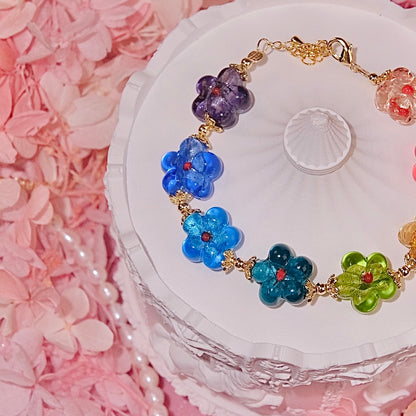 Pulsera de flores de bola de lluvia, joyería de moda para mujer, pulsera hecha a mano con cuentas