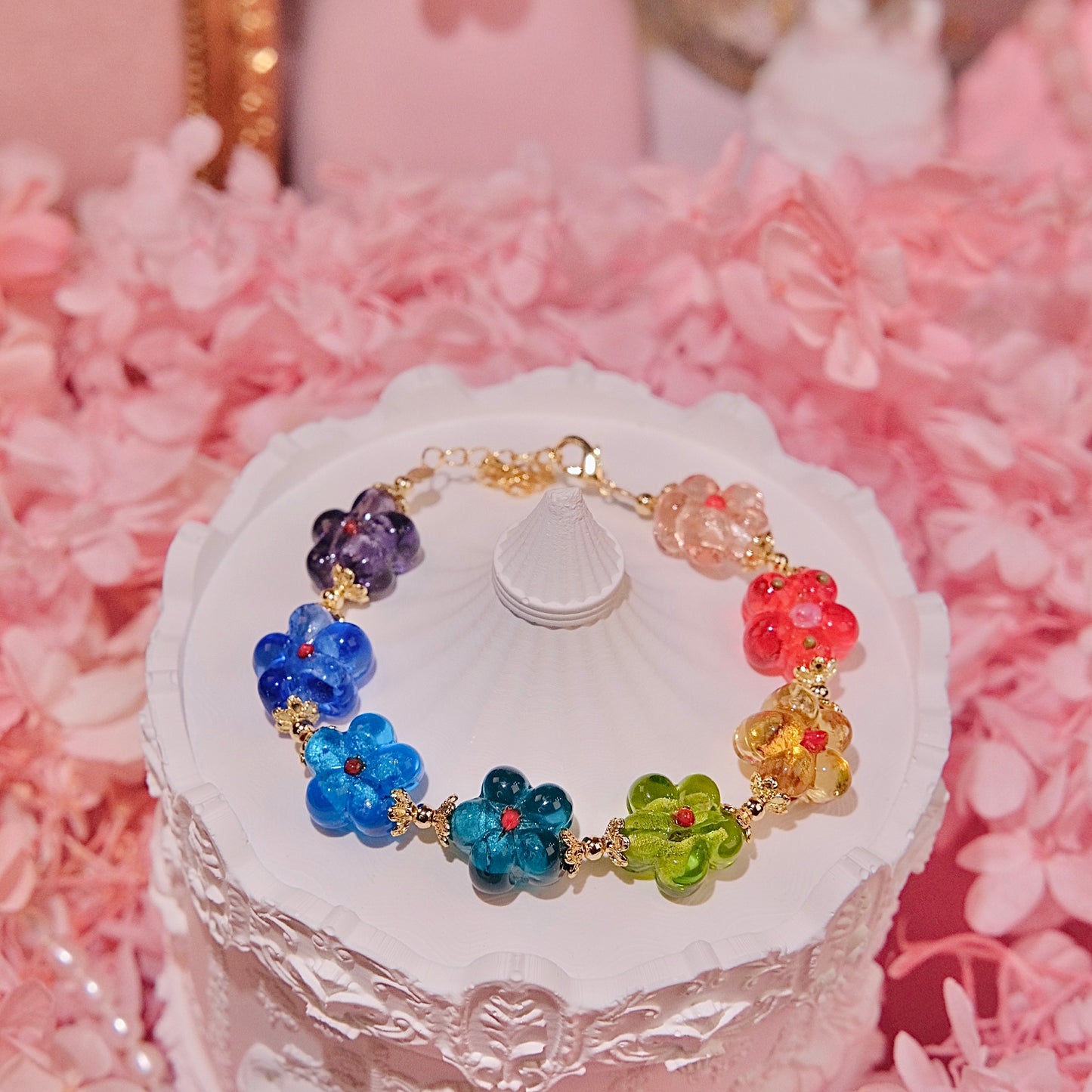 Pulsera de flores de bola de lluvia, joyería de moda para mujer, pulsera hecha a mano con cuentas