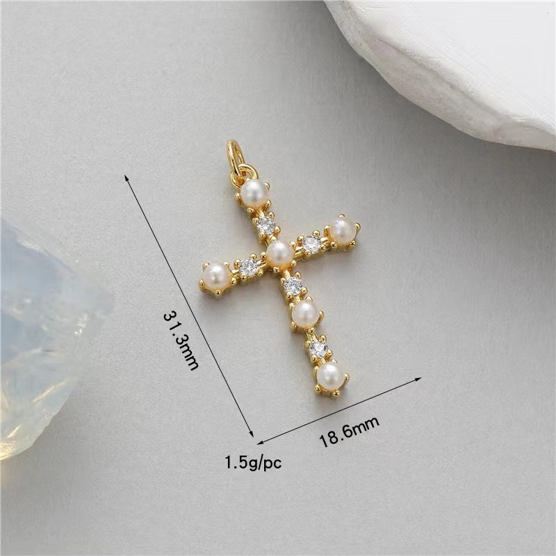 Cubic Pearl Cross charms pendant