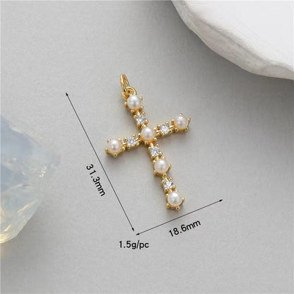 Cubic Pearl Cross charms pendant