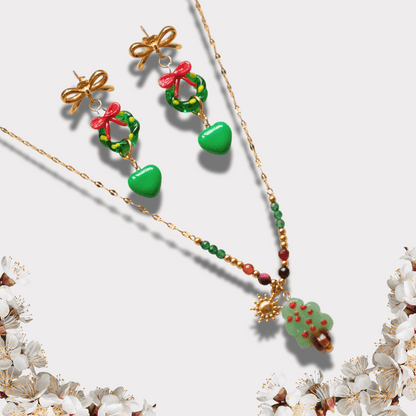 Holiday Cheer Jewelry Set – Festive Wreath &amp; Christmas Tree Charm