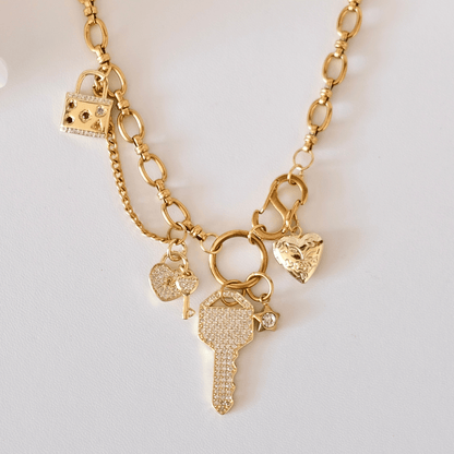 PRE-MADE Golden Key & Lock Charm Necklace – Vintage Romance Pendant