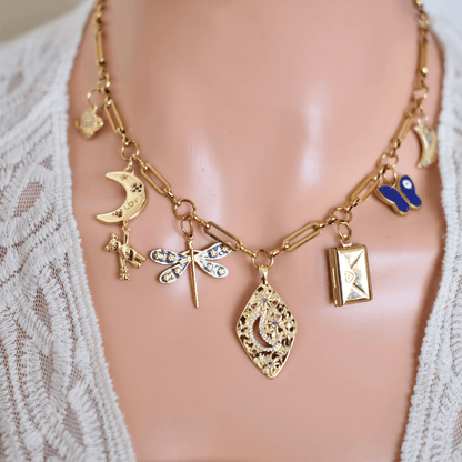 PRE-MADE Boho Mystic Charm Necklace – Lunar & Cosmic Symbols