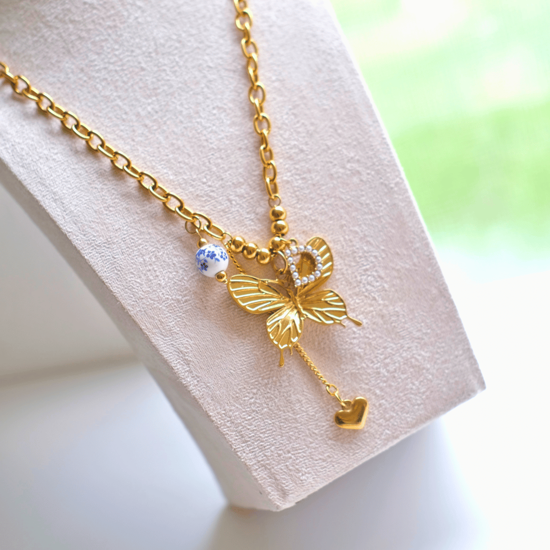 Personalized goldball with butterfly Charm Necklace-customization