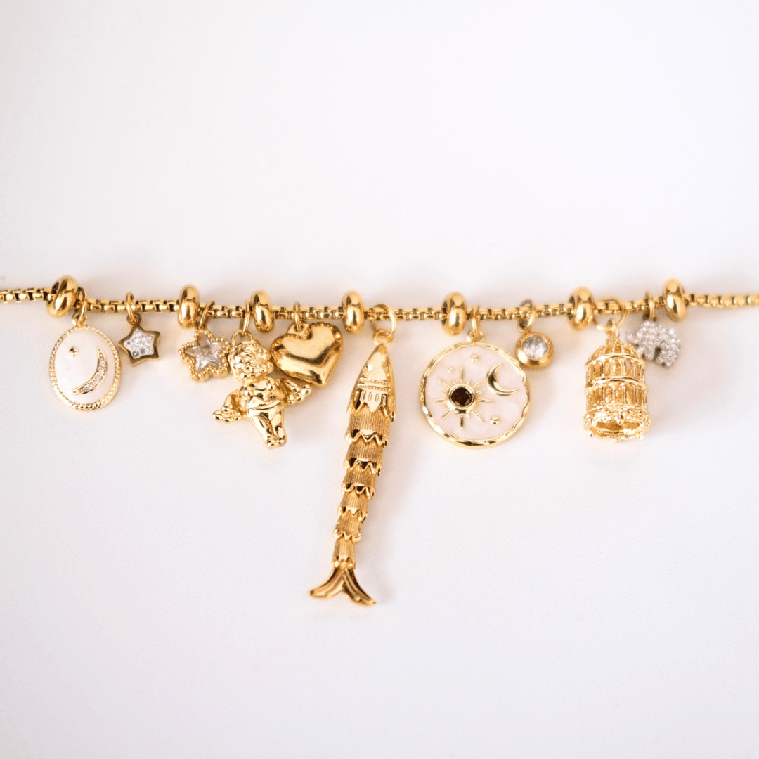 PRE-MADE gold adjustable spacer bead fish necklace