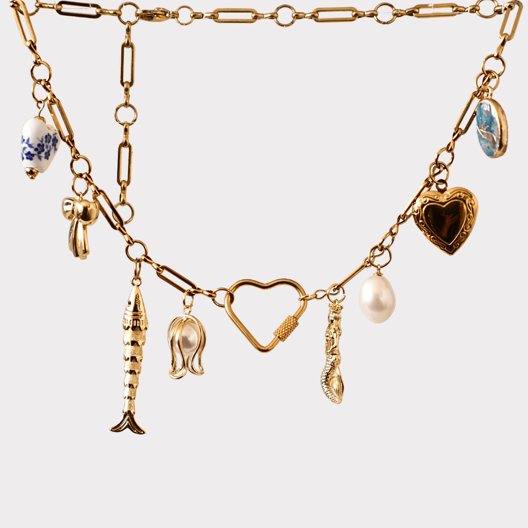 PRE-MADE Ocean Fantasy Charm Necklace – Mermaid, Pearl & Heart