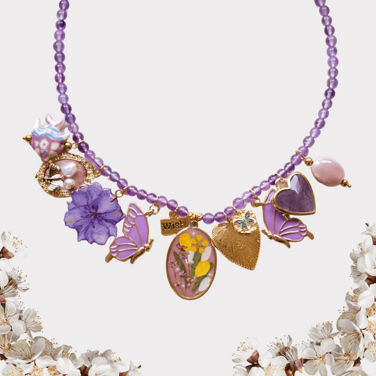 Purple crystal beads with Butterfly vintage unique necklace-customization