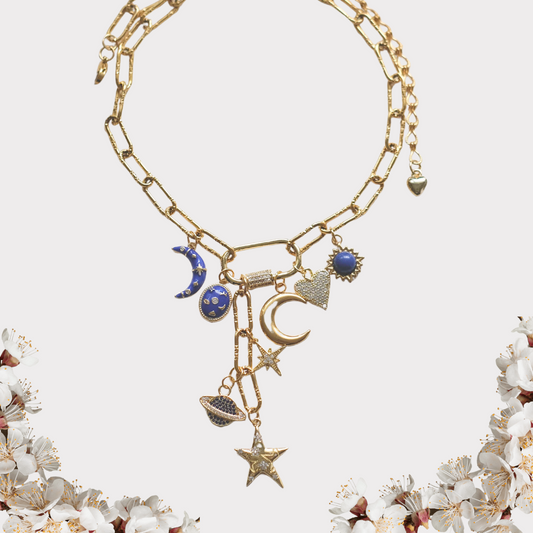 Celestial Charm Necklace - Sun, Moon & Stars Gold Pendant